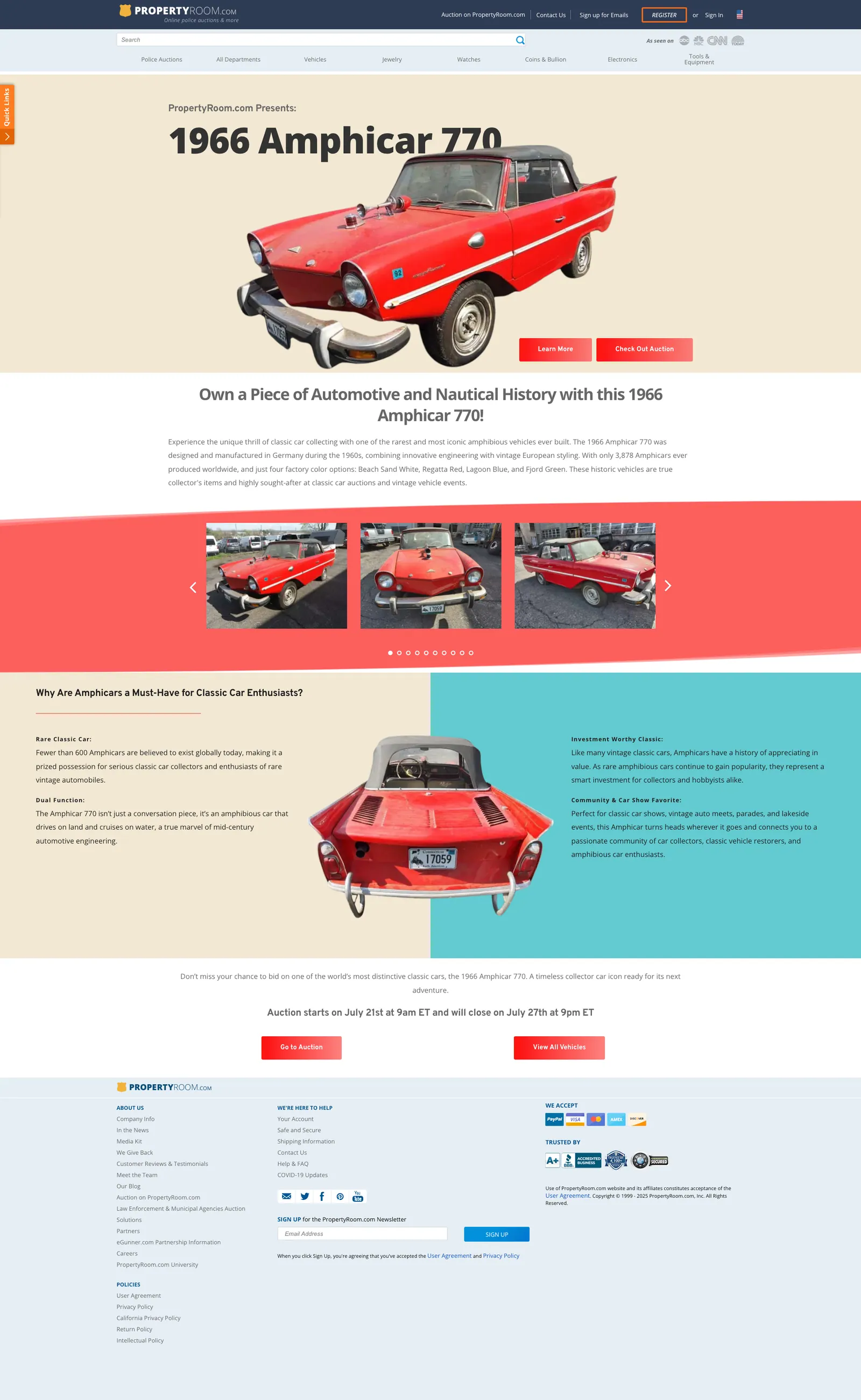 Amphicar 770 auction landing page