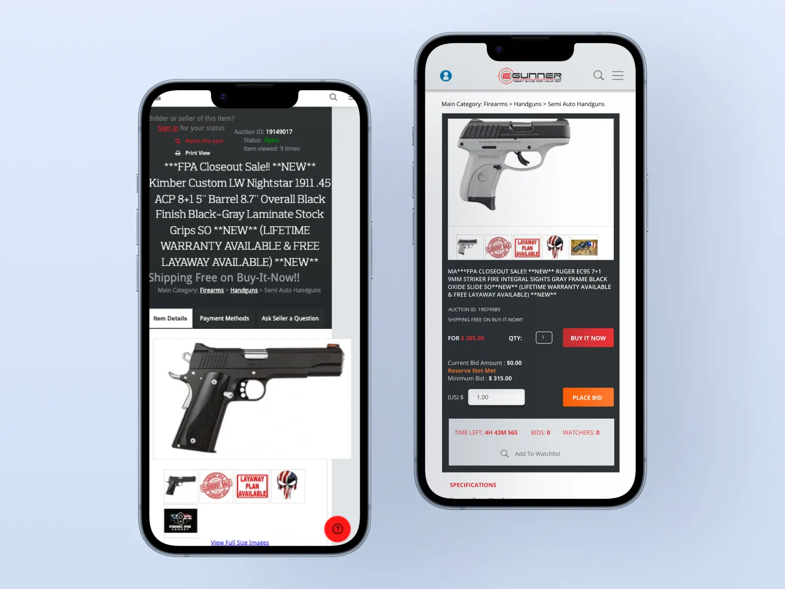 eGunner redesigned listing page