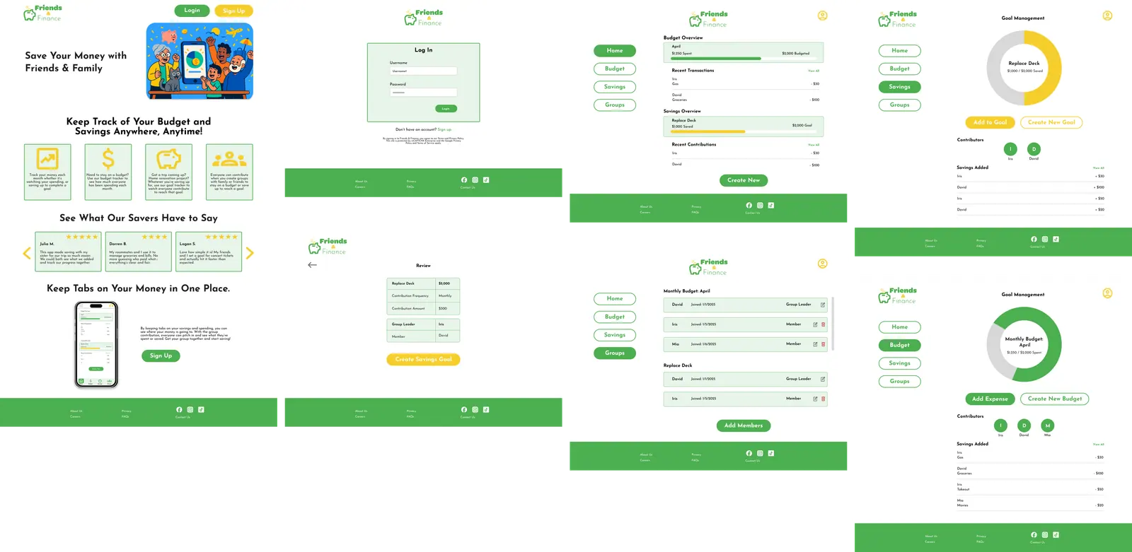 Friends & Finance final high-fidelity screens