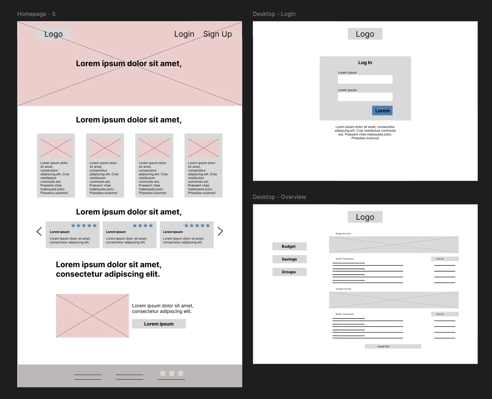 Friends & Finance wireframes