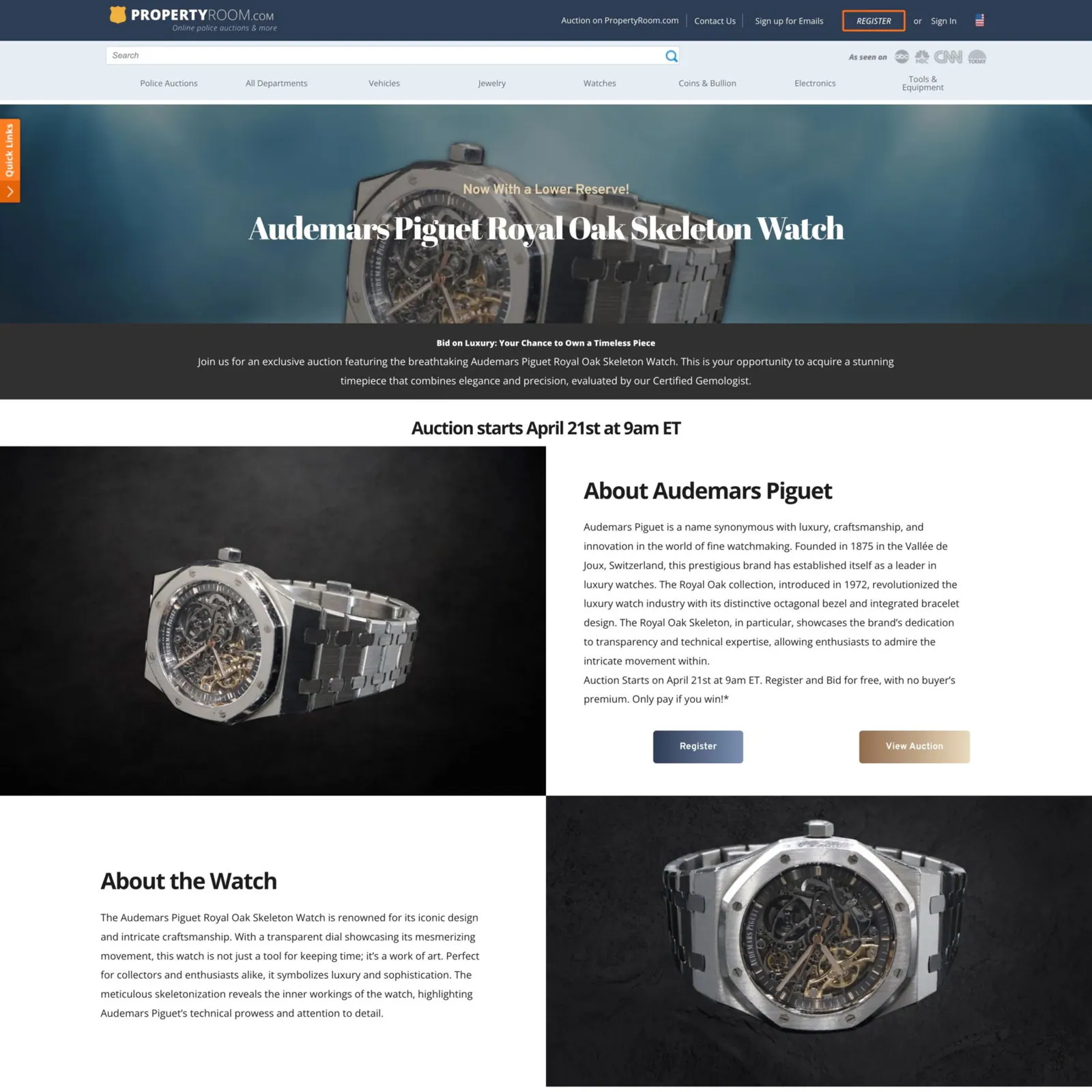 Audemars Piguet Royal Oak Skeleton Watch — web design project preview